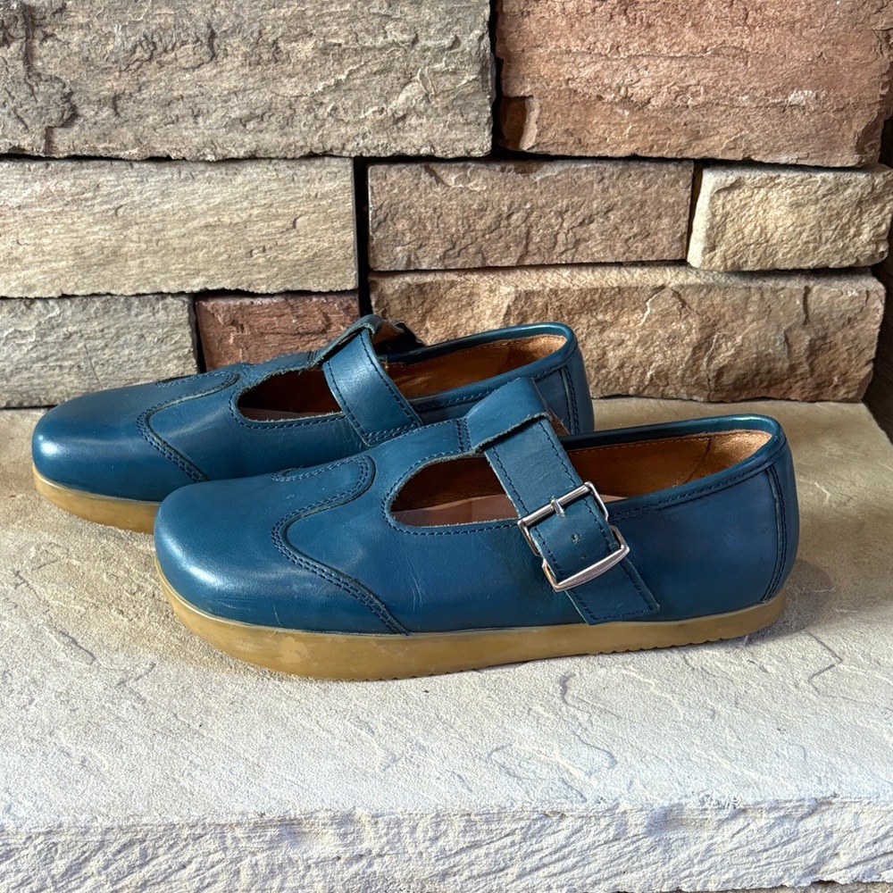 Teal Leather Women's Loafers with Buckle